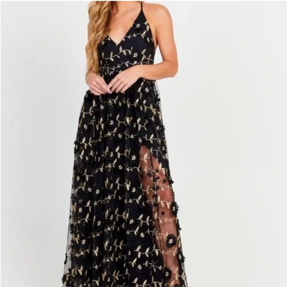 Elegant Black and Gold Floral Dress